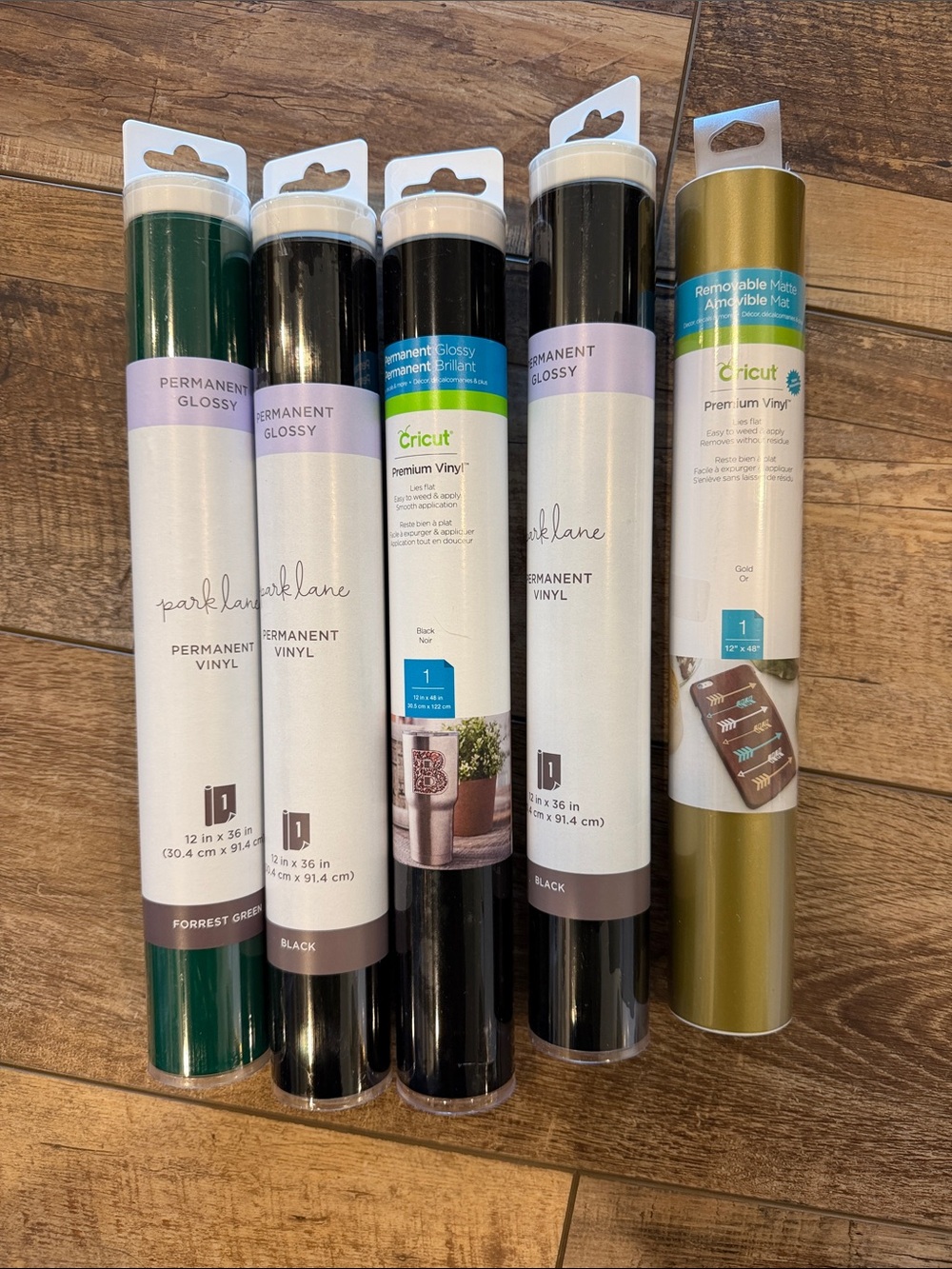 Cricut & Park Lane Premium Permanent Vinyl Rolls - Black, Green, Gold